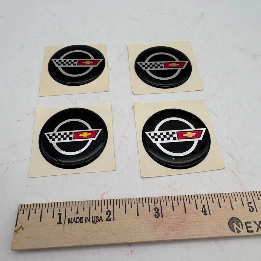 Vintage Corvette Crossed Flags Wheel Center Cap Emblems Set of 4